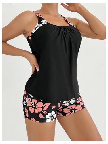 SOLY HUX Women's Tankini Swimsuits 2 Piece Floral Swim Tank Top with Shorts Bathing Suits Summer Beachwear3