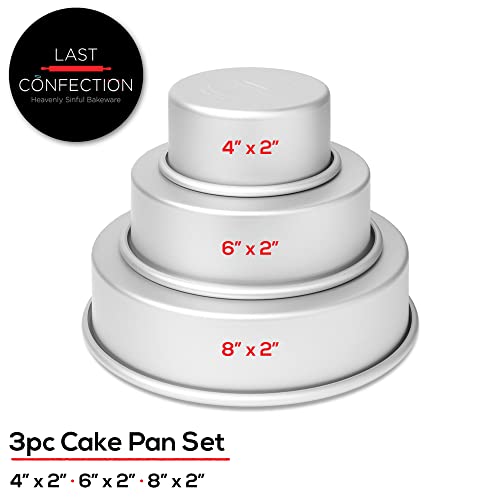 LAST CONFECTION 3-Piece Round Cake Pan Set - Includes 4", 6" and 8" Aluminum Pans 2" Deep