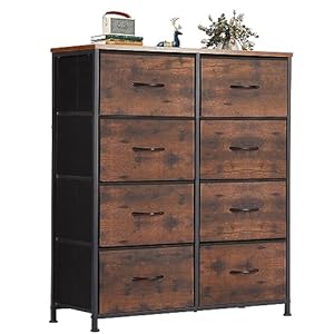 Dresser, Dresser for Bedroom, Drawer Dresser Organizer Storage Drawers Fabric Dresser with 8 Drawers, Chest of Drawers with Fabric Bins, Tall Dresser with Wood Top for Bedroom, Closet, Entryway