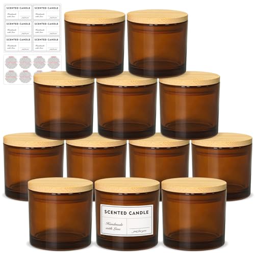 SUPMIND 4oz Amber Jars - 12 Pack with Bamboo Lids