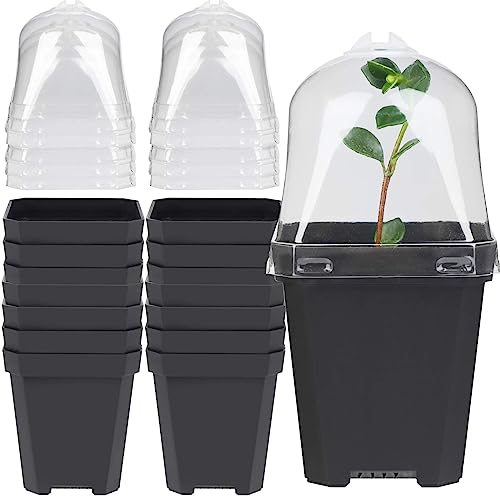 CCCYMM 14 Sets 2.8Inch Black Plastic Nursery Pots with Humidity Dome, Square Flower Pot Planter...