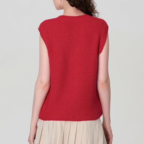 Image of Women Chunky Button Sweater Vest Sleeveless Round Neck Rib Knitted Tank Top Y2k Knitted Cardigan Vest Shirt