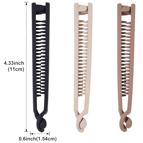 Image of DIANZHU 3pcs French Banana Clips, Non-Slip Classic Large Hairstyle Claws, Fish Shaped Double Combs Hair Holder for Women Curly Straight Long Thick Thin Hair- Beige & Light Coffee & Black
