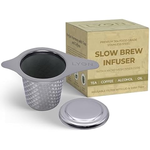 Lyon 304 Stainless Steel Tea Infuser with Double Wall Extra Fine Micro Mesh Inner Core Strainer - Tea Strainers for Loose Leaf Tea - Coffee and Tea Slow Brew Filter for Cups, Mugs, Teapot, & More Cover