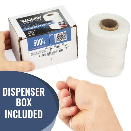 9-Ply Waxed Twine 160 LBS Tensile Strength 500 feet - 8oz Spool | 100% Polyester | White Cable Tie Down Wax Lacing Cord | USA Made