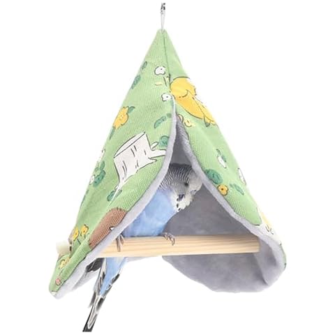 FLAdorepet Bird Bed Blanket Parrot Nest Snuggle Hut for Cage Accessories,Parakeet Warm House Hanging Tent Bed Hammock Wood Stand Perch Swing Toy for Cockatiel Lovebird Cockatoo (Green, One Size) Cover