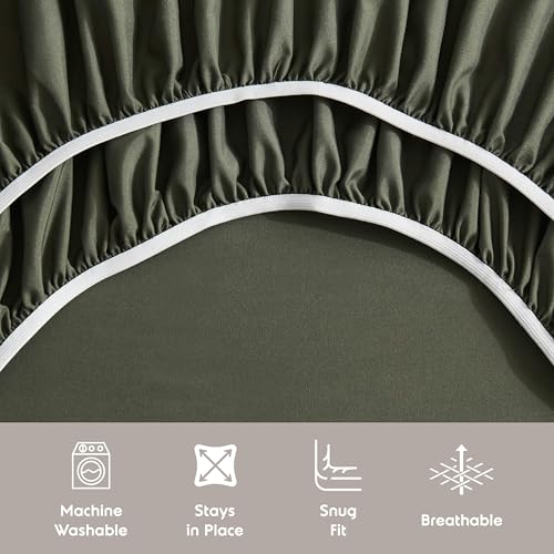 Image of Nestl Split King Bed Sheet Set - Olive Green - 5-Piece Deep Pocket | Instantly Soft, Night-One Ready (No Wash Required). Fits 16-Inch Deep Pockets, 360-Degree Elastic Grip