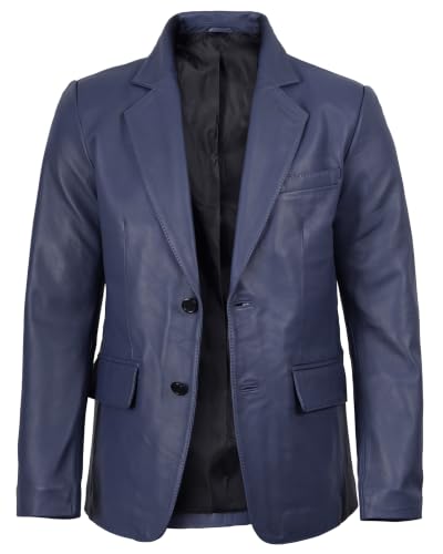Image of fjackets Mens Leather Blazer Jacket - Real Lambskin Leather Sport Coat, 2-Button, Leather Jacket Men Business to Weekend