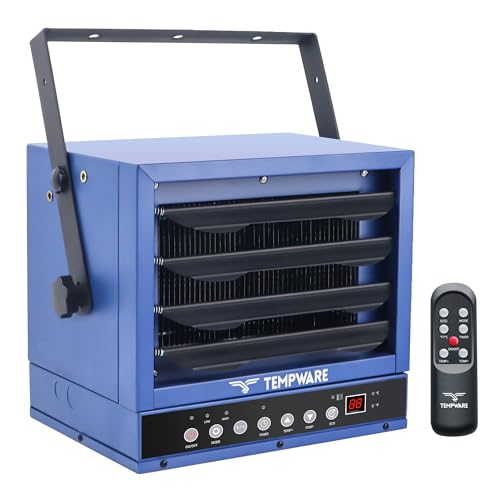 TEMPWARE 7500W Electric Garage Heater, 240V Hardwired Digital Ceiling Mount Fan-Forced Shop Heater with Full-Function Remote and 12-Hour Timer, Ideal for Workshop Warehouse