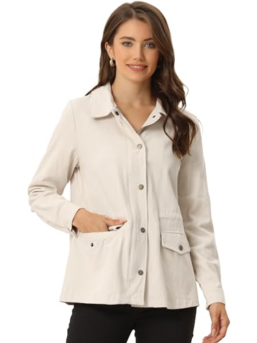 Allegra K Women's Utility Jacket Zip Up Drawstring Waist Snap