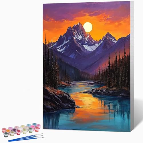 数字油絵 風景 ペイントバイナンバー 風景, ナンバーペイント大人のDIYセット(ブラシとアクリル絵の具を含む)、クリエイティブな手作りの油絵セット、女性へのデジタル絵画ギフト、壁の装飾 30×40cm -WX251046