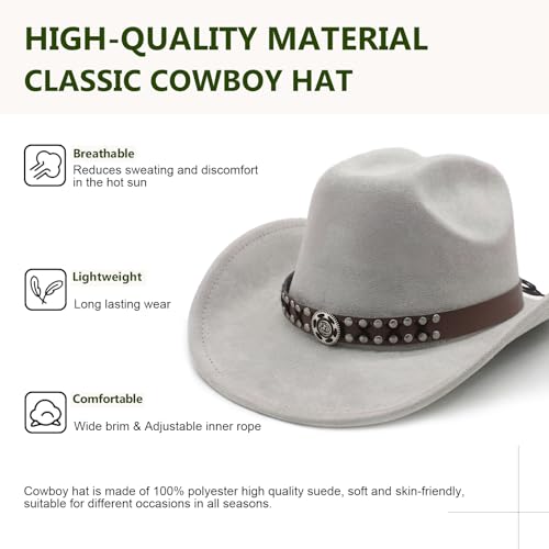 Image of Cowboy Hat for Women Men Wide Brim Western Cowgirl Hat Roll up Brim with Belt Buckle Classic Suede Country Cowboy Hat