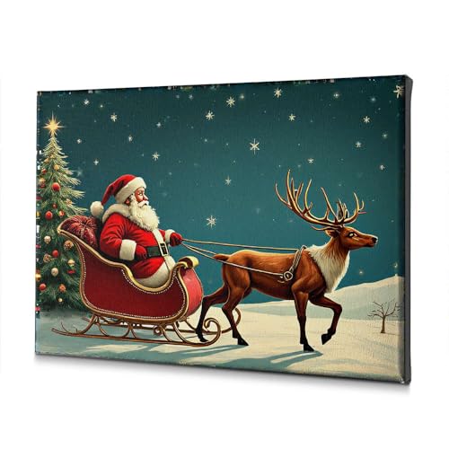 Toile Père Noël et rennes sous les étoiles pour créer une ambiance magique en salle de bain