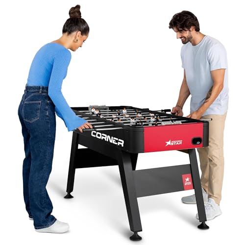 Hop-Sport Kickertisch Corner – Tichfußball für Kinder und Erwachsene – Tischkicker inkl. 3 Bälle, sehr stabil und robust