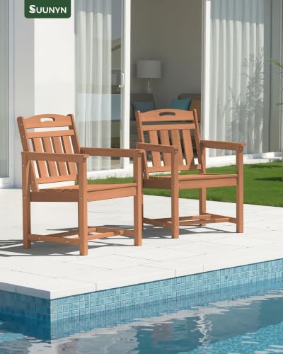 Image of Outdoor Patio Dining, All-Weather HDPE Chair Fade-Resistant, and Low Maintenance for Backyard, Garden, or Patio, Teak