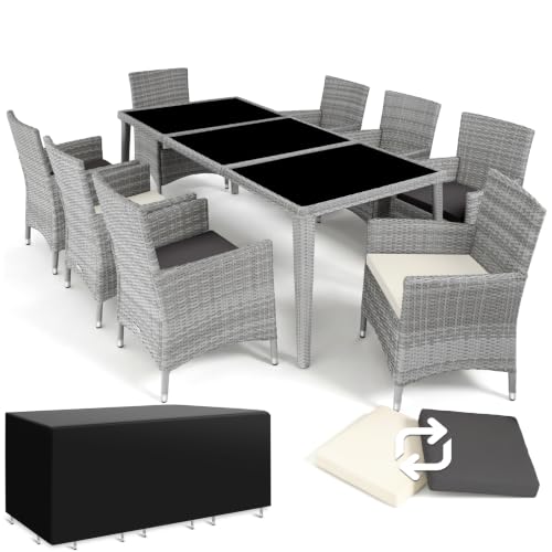 tectake® Salon de Jardin extérieur en Aluminium avec 8 fauteuils en rotin, Table, Housse Lavable et Protection - mobilier Facile d'entretien