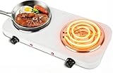 2000W Double Burner, Electric Hot Plate for Cooking Portable Cooking Stove, Countertop Burner Cooktop for Kitchen, Dorm, Temperature Control, Easy to Clean, White