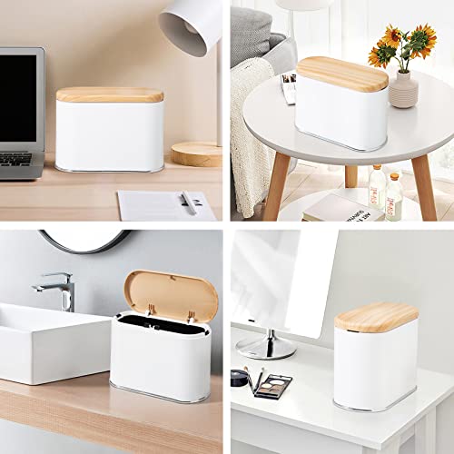 Syncvibe Mini Trash Can With Lid Small Countertop Trash Can With Wood Grain Lid, 0.5 Gallon Tiny Desktop Wastebasket With Lid, 2 Liter Pop Up Plastic Trash Bin For Bathroom, Bedside, Study, Office #TOP6