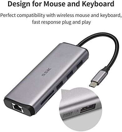 SSK USB C Hub,8-in-1 Type C Multiport Hub Adapter with RJ45 Ethernet, 4K HDMI, PD3.0 Powered, 2 USB 3.0, 1 USB2.0, SD/TF Cards Reader USB C Dock for MacBook/Pro/Air and More Type C Devices