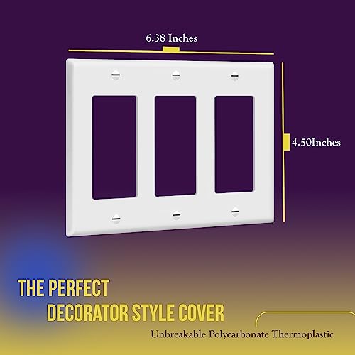 Image of ENERLITES Decorator Light Switch or Receptacle Outlet Wall Plate, Gloss Finish, Size 3-Gang 4.50 inch x 6.38 inch, Polycarbonate Thermoplastic, 8833-W, White (Pack of 2)