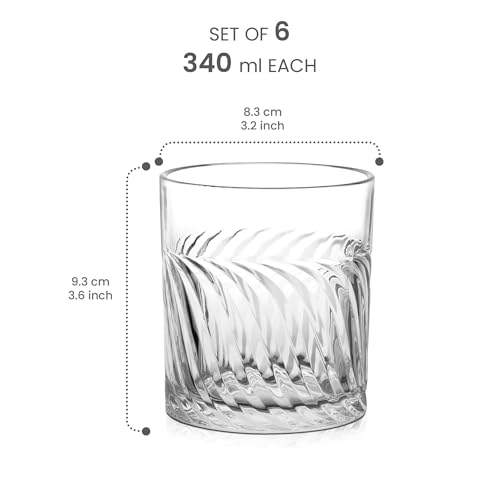 Image of Treo by Milton Tide Whiskey Glass Set of 6 I Premium Glass Tumbler for Bourbon, Scotch & Cocktails I 340 ml
