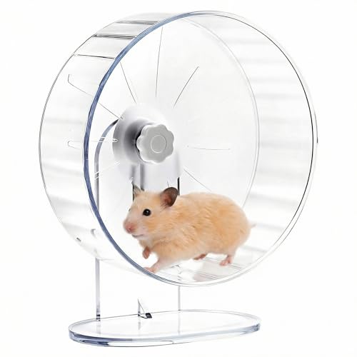 QWORK 22CM Leises Hamster Laufrad aus Transparentes Acryl mit 9CM Lauffläche Einstellbarer Höhe für Hamster Rennmäuse Chinchillas und Kleintiere