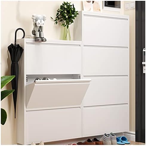 Foldable Shoe Rack with Side Table Ultra-Slim 12cm Steel Cabinet High-Capacity Wall Shoe for E Nightstand Storage Solution.,B-50cm*12cm*103cm