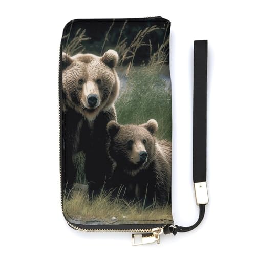 Portefeuille ours mignons en cuir pour femme avec porte-monnaie long et fin
