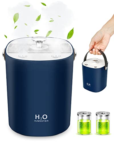 加湿器【2022新登場&ダブルノズル加湿器】卓上 加湿器 1.2L大容量 USB充電式 4000mAhバッテリー内蔵 ミニ加湿器 省エネ 超音波式 加湿器 次亜塩素酸水対応 小型 加湿機 空焚き防止 部屋 車載 寝室 オフィス 乾燥/花粉症対策 (Blue)