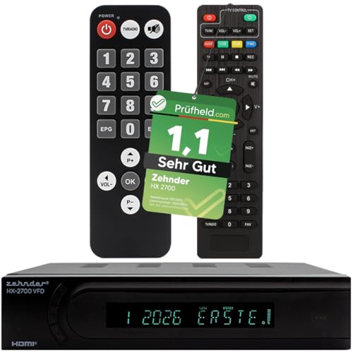 [ Test SEHR GUT, Note 1.1 *] Zehnder HD 2700 VFD DVBC Kabel-Receiver & DVBT2 Receiver + Senioren Fernbedienung, PVR Aufnahmefunktion, DVB-C Reciver & HDMI Reciever für DVB-T, Kabelreceiver & DVB T