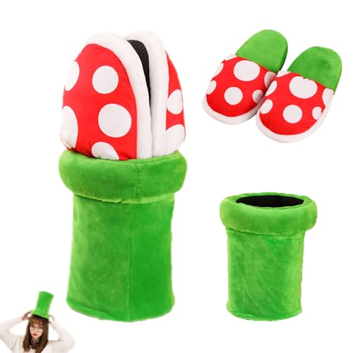 Jfxgjuv Piranha Plant Slippers Piranha Plants Plush Slippers Piranha Plants Plush Funny Slippers Loafer with Pipe Pot Holder for Adults Kids
