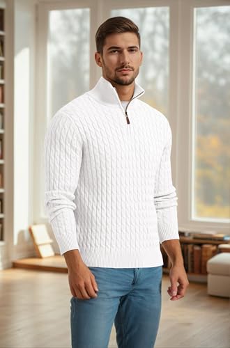 Askdeer Men's Cable Knit Sweater Quarter Zip Sweater Mock Neck Polo Sweater Casual Pullover Sweater with Ribbing Edge3