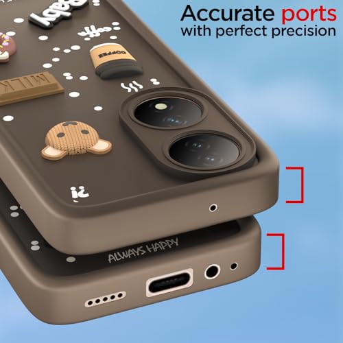 Image of Pikkme Back Cover for Vivo Y100 5G | Cute Fun Cartoon 3D Bear Silicone Full Body Protection Bumper Case (Brown)