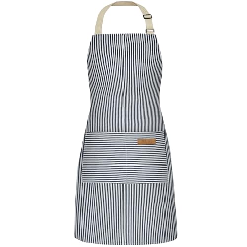 NLUS 1 delantal de cocina, delantal de chef suave ajustable con 2 bolsillos para mujeres y hombres, Azul, 29.5” Long x 26.8” Wide
