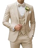 SPTALLFITJSV Beige Suits for Men Men's Prom Tuxedo 3 Pieces Slim Fit Groomsmen Grooms Costume for Wedding Graduation Suits