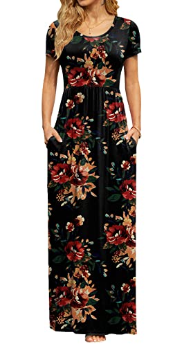 Image of DB MOON Womens 2026 Summer Maxi Dresses Casual Short Sleeve Empire Waist Spring Long Dress with Pockets