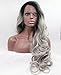 Fennell Fashion Ombre Silver Grey Body Wave Synthetic Lace Front Wig Glueless Long Natural Dark Root Gray Heat Resistant Hair Wigs For Women