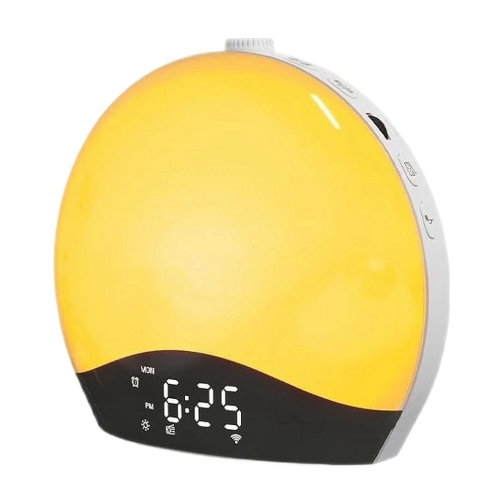 Despertador con Luz de Amanecer, Reloj de Mesa Regulable con 3 Anillos, 8 Luces Nocturnas, 26 Sonidos, Temporizador de Sueño, Luz, Enchufe EU.