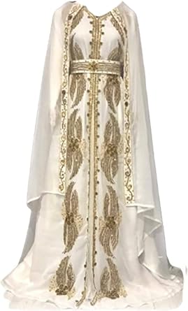 Kaftans for Women Dubai Kaftan Abaya Farasha Moroccan Fancy Gown Evening Dress Farasha Embroidered Long Dress by Adiba Attire White, 3X-Large