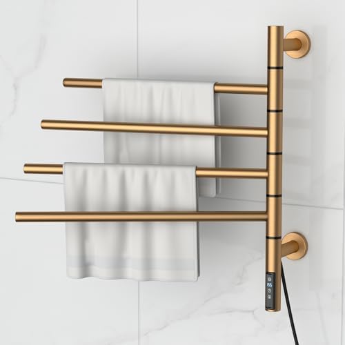 Amazon.com: GUANGJUYUAN Heated Towel Rack Gold, 4 Bars Towel Warmer ...