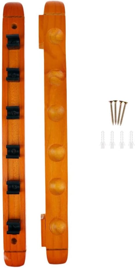 Wooden Billiards Snooker Pool Cue Wall Mount Bracket Hold 6 | Space Saving Cue Holder | Easy Installation | Billiard Club & Home Pool Snooker Rack | Orange Wood Cue Rack for Cue