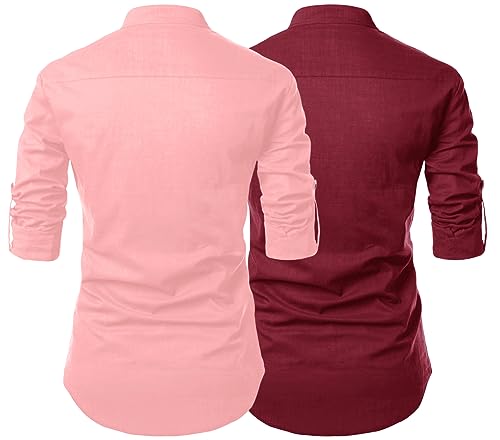 Image of FINIVO FASHION Combo of Men's Cotton Blend Solid Regular Fit Full Sleeve Straight Short Kurta Shirt, Casual and Formal Wear