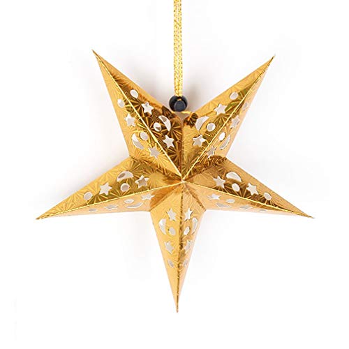 Kitechildhood 3D Hollow Star Pentagram Paper Lantern Lampshade Ceiling Hanging Decorations 45Cm Gold