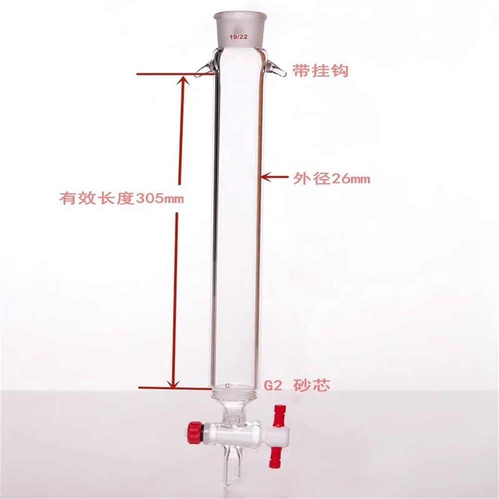 Columna con placa de arena y junta conexión, 19/22, válvula PTFE 2 mm apertura, vidrio borosilicato C189 Equipamiento de laboratorio