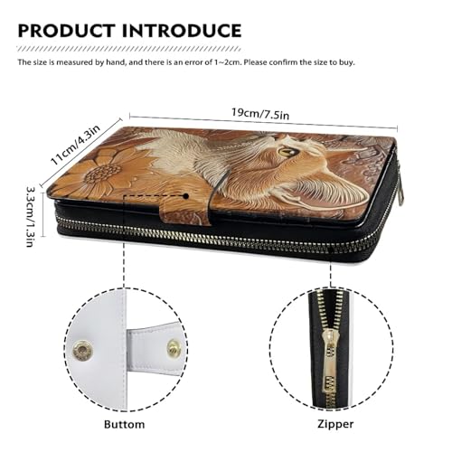 Image of COEQINE Ladies Wallets Pink Leopard Heart Black Printed Leather Phone Long Clutch Purses Check Coin Change Holder