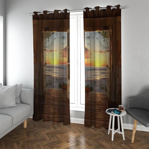 UIRINGART Playa Amanecer Vacaciones Cortinas Opacas Casa de Campo Cortinas con Aislamiento térmico Cortinas de Ventana insonorizadas para Dormitorio Sala de Estar 2 Paneles H245xB140