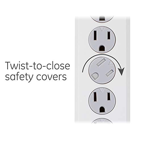 Ge 6-Outlet Surge Protector, 3 Ft Extension Cord, Power Strip, 800 Joules, Heavy Duty Plug, Twist-To-Close Safety Covers, Protected Indicator Light, Ul Listed, White, 14010 #TOP3