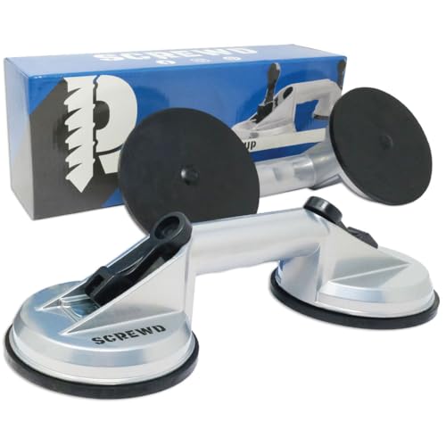 SCREWD Dual Suction Cup Heavy Duty Lifter for Carrying Heavy Awkward Items such as Glass Doors Windows and Sheet Metal - 118mm diameter x 325mm length - 80kg Pull