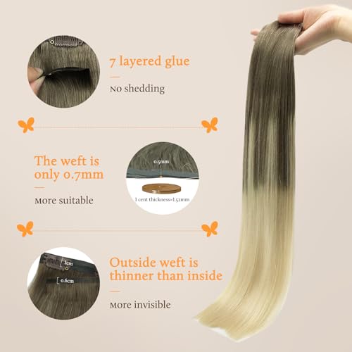 Image of DOORES Human Hair Clip in Extensions - Ash Brown to Platinum Blonde, 14 Inch, 130g, 9pcs - Seamless, Natural, Straight, Invisi Edge, Thick