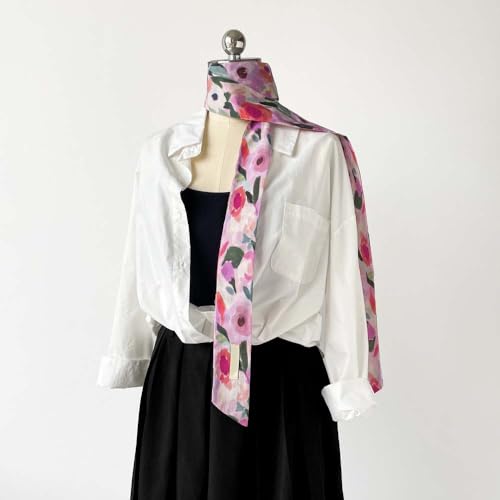 Long Skinny Ribbon Scarf Floral Neck Scarf Choker Neckerchief Necktie Hair Band Handbag Handle Wrap Waist Belt3